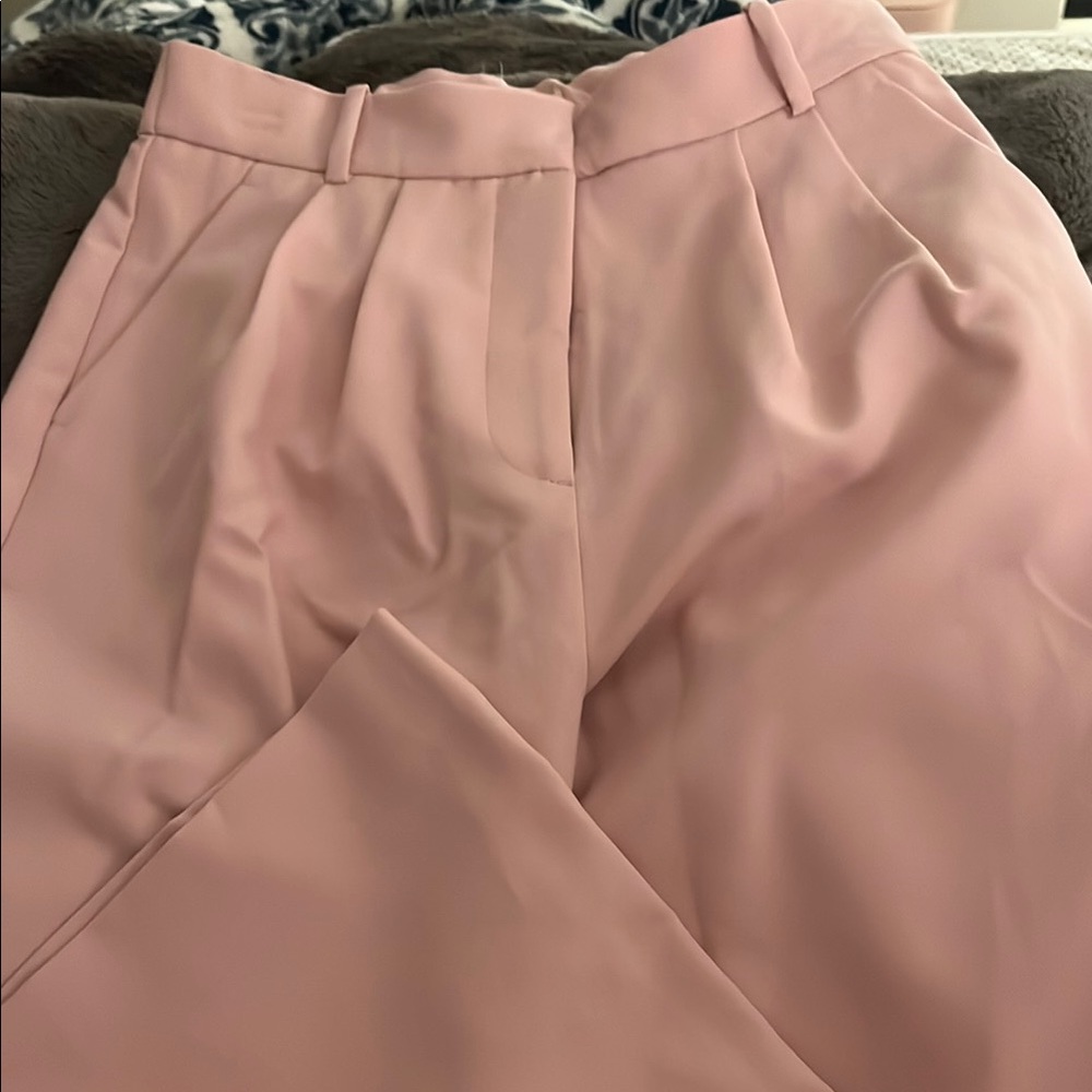 Pastel Pink High-Waisted Trousers with Pleats